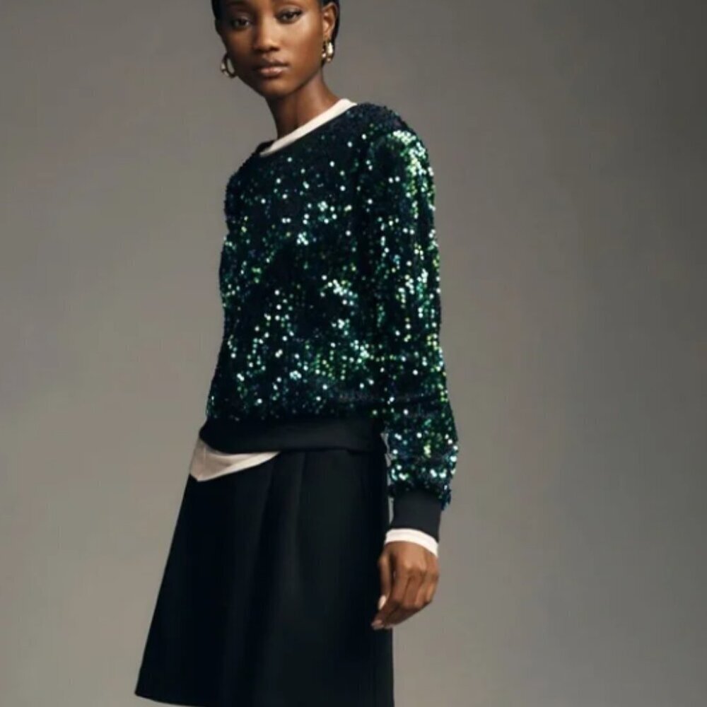 Anthropologie Sequin Velvet Sweatshirt Size L New‎